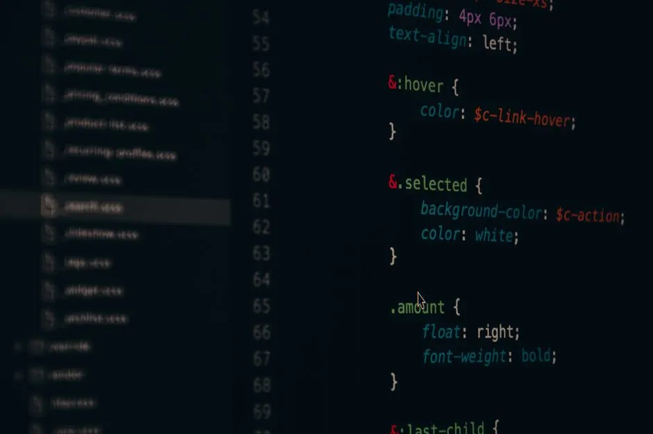 Close-up of colorful CSS code lines on a computer screen for web development.
