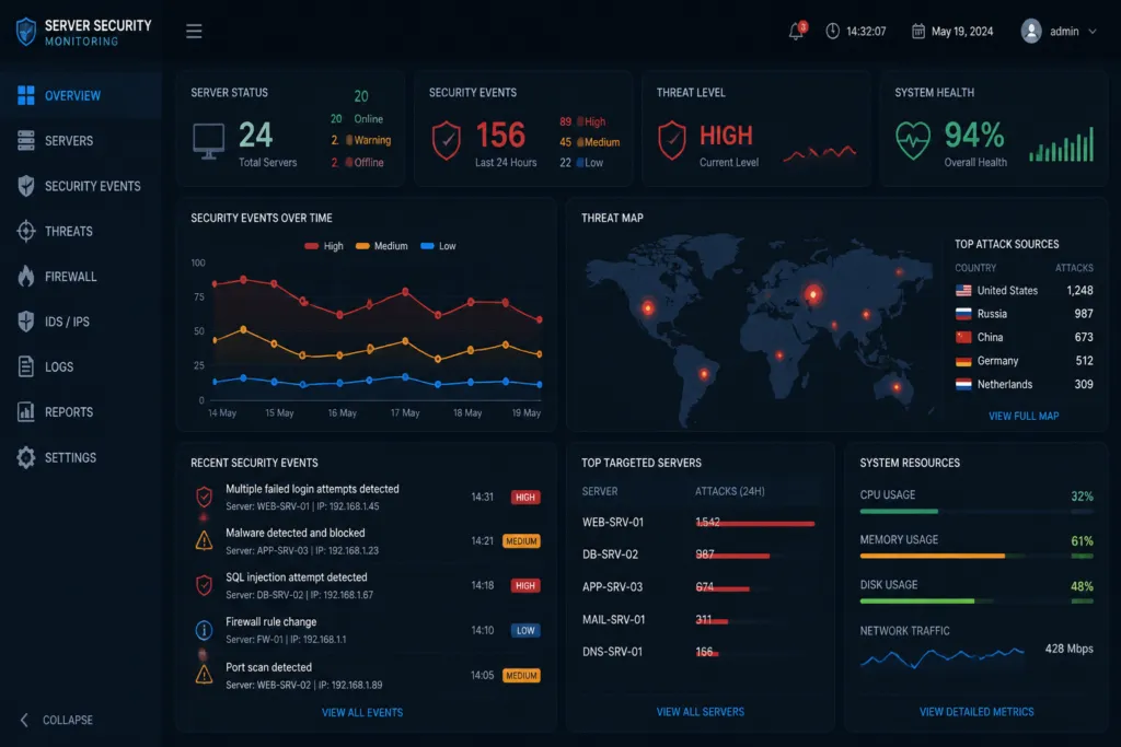 server security monitoring screen